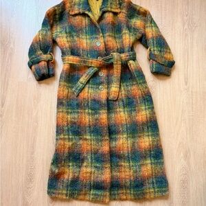 Vintage Mohair Plaid Coat 1960s Designer Outerwear Long Jacket Vibrant